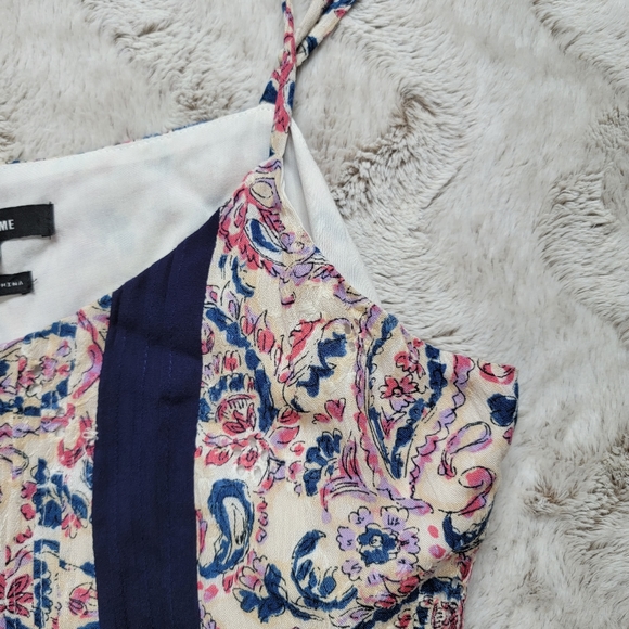 Miss Me Pleated Floral Tank Top in Navy Blue Sleeveless Size L - Picture 8 of 14